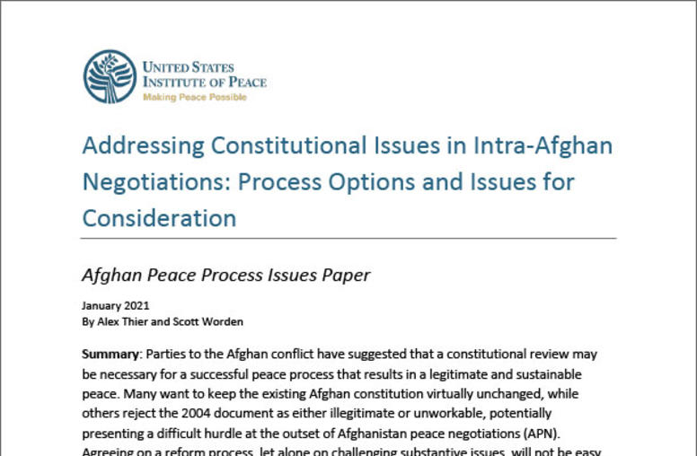 Addressing Constitutional Issues in Intra-Afghan Negotiations cover