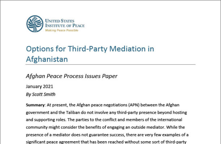 Options for Third-Party Mediation in Afghanistan paper cover