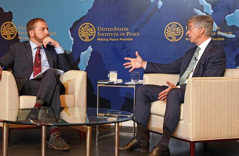 left to right: Chuck Todd, Political Director, Moderator of "Meet the Press," Host, "MTP Daily." NBC News, Amb. William Taylor, VP, Russia and Europe, USIP, Former U.S. Ambassador to Ukraine