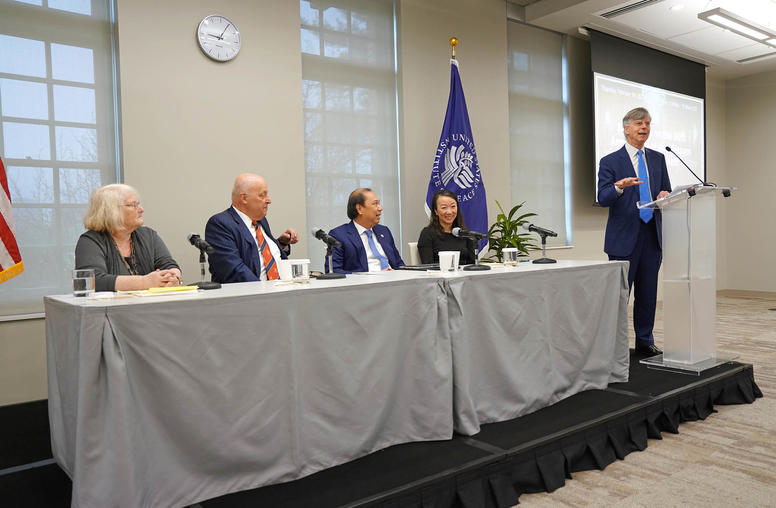 Left to right: Carolyn Eisenberg; Ambassador John D. Negroponte; Ambassador Nguyen Quoc Dzung; Lien-Hang Nguyen; Ambassador William Taylor
