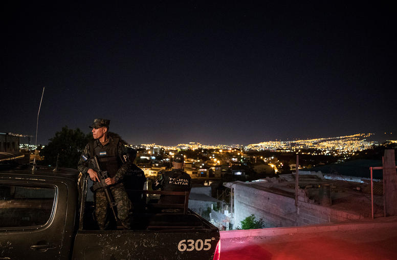 Members of the Honduran Military Police conduct anti-gang operations in Tegucigalpa, Honduras on Feb. 1, 2019.  (Victor J. Blue/The New York Times)