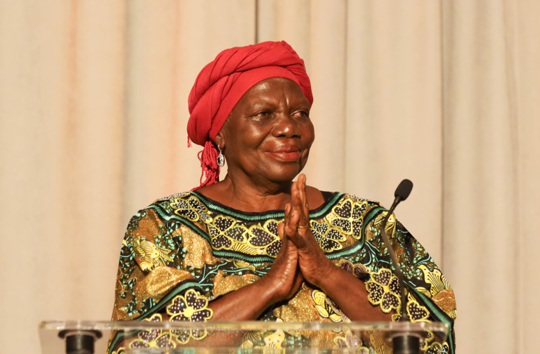 Pétronille Vaweka, USIP’s 2023 Women Building Peace laureate, speaks after receiving the award Feb. 27. She says U.S. leadership is vital to gathering the political will to end the eastern Congo basin wars.