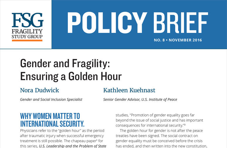 Gender and Fragility: Ensuring a Golden Hour