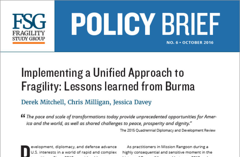 Implementing a Unified Approach to Fragility: Lessons learned from Burma