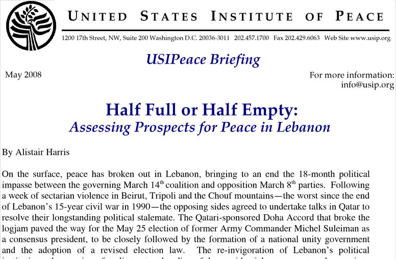 Half Full or Half Empty: Assessing Prospects for Peace in Lebanon
