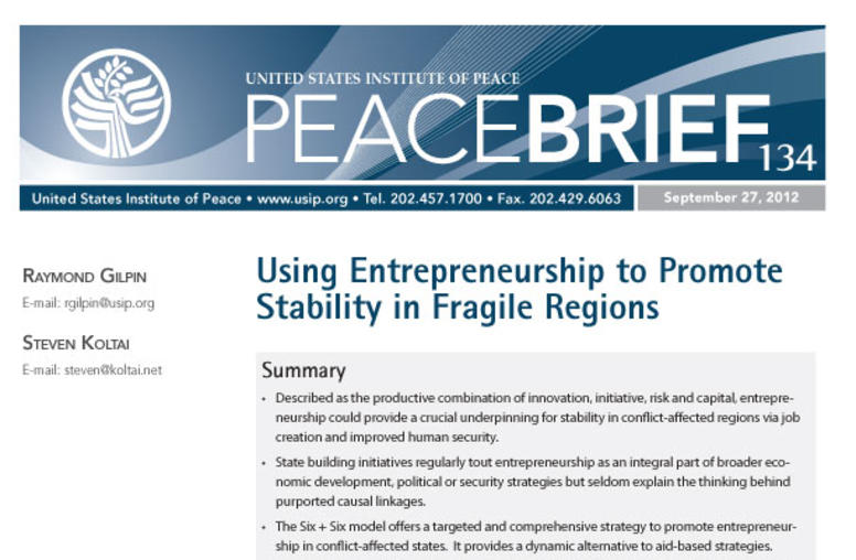 Using Entrepreneurship to Promote Stability in Fragile Regions