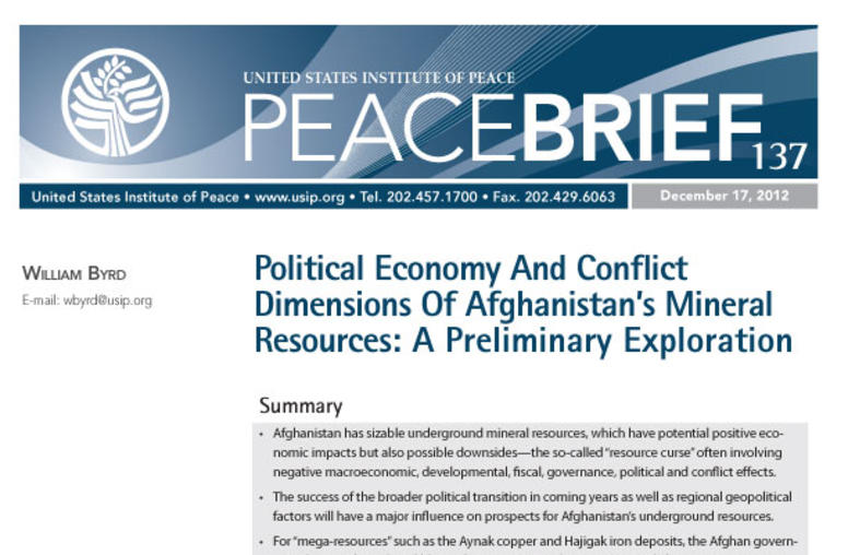 Political Economy and Conflict Dimensions of Afghanistan’s Mineral Resources: A Preliminary Exploration