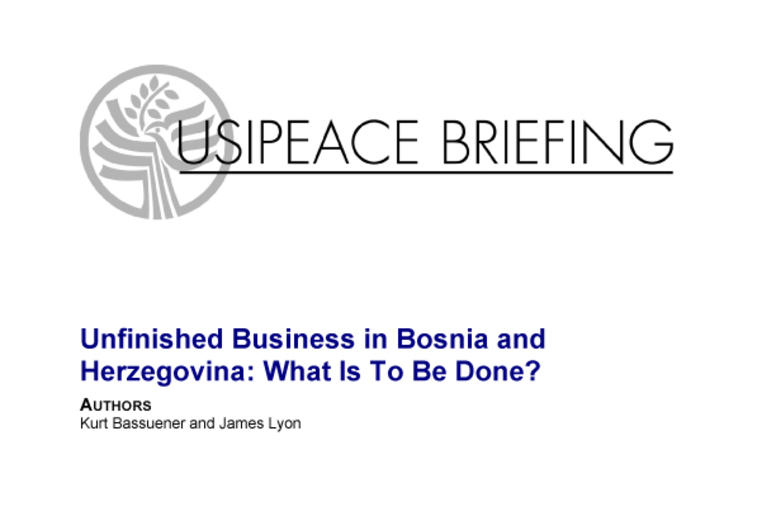Unfinished Business in Bosnia and Herzegovina: What Is To Be Done?