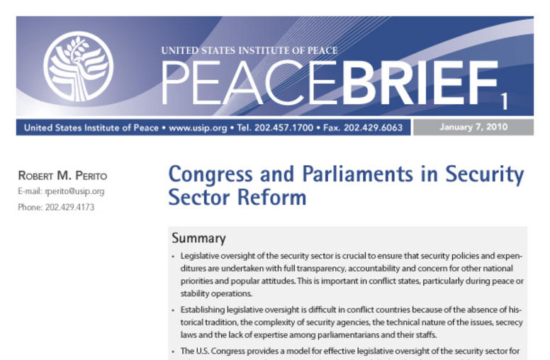 Congress and Parliaments in Security Sector Reform