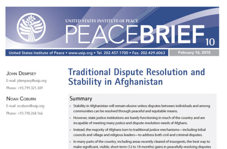 Traditional Dispute Resolution and Stability in Afghanistan