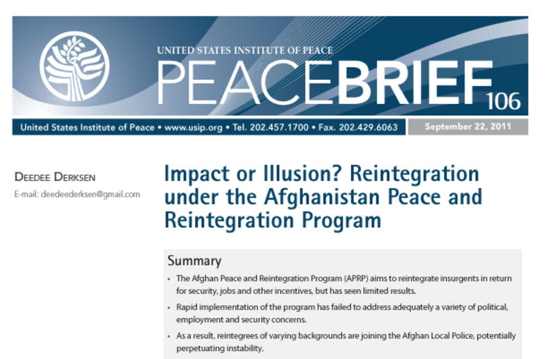 Impact or Illusion? Reintegration under the Afghanistan Peace and Reintegration Program