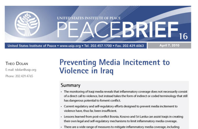 Preventing Media Incitement to Violence in Iraq cover