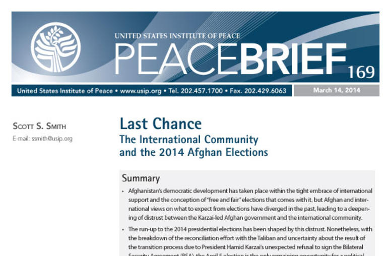 Last Chance: The International Community  and the 2014 Afghan Elections