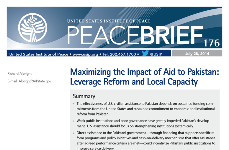 Maximizing the Impact of Aid to Pakistan: Leverage Reform and Local Capacity