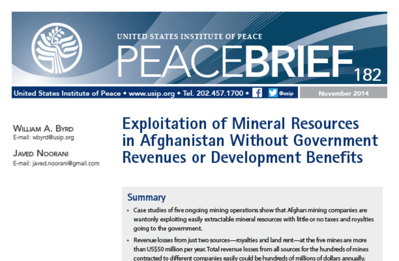 Exploitation of Mineral Resources in Afghanistan