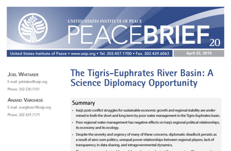 The Tigris-Euphrates River Basin: A Science Diplomacy Opportunity