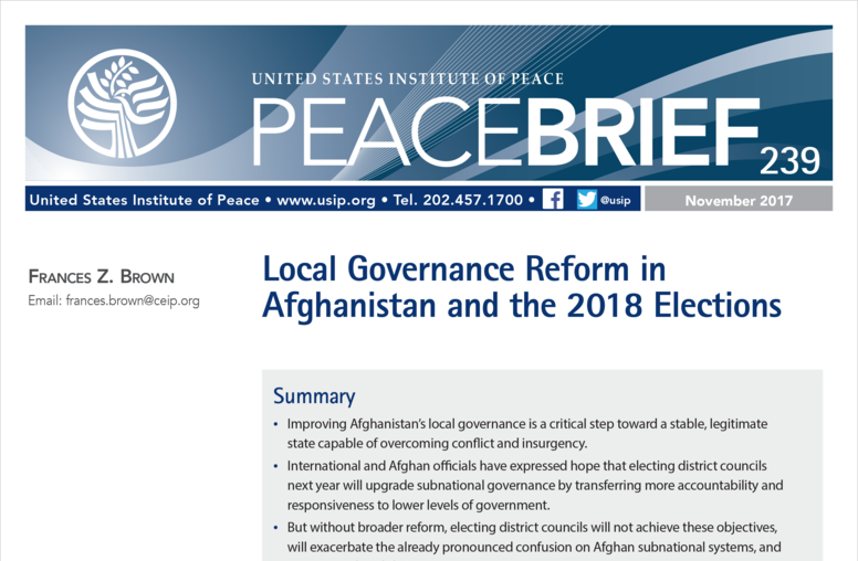 Local Governance Reform in  Afghanistan and the 2018 Elections