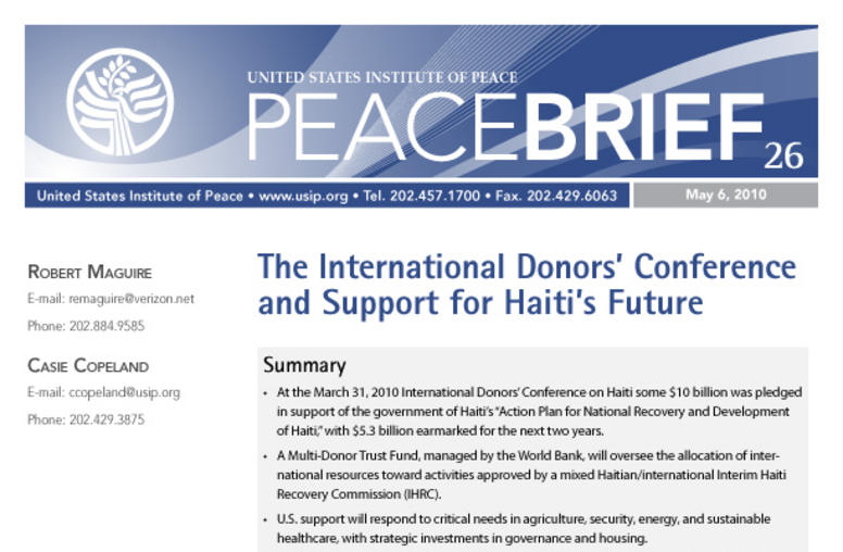 The International Donors’ Conference and Support for Haiti’s Future