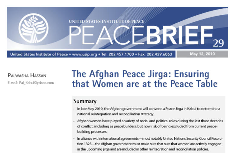 The Afghan Peace Jirga: Ensuring that Women are at the Peace Table