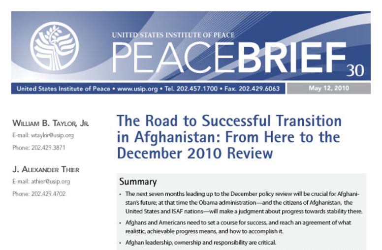 The Road to Successful Transition in Afghanistan: From Here to the December 2010 Review