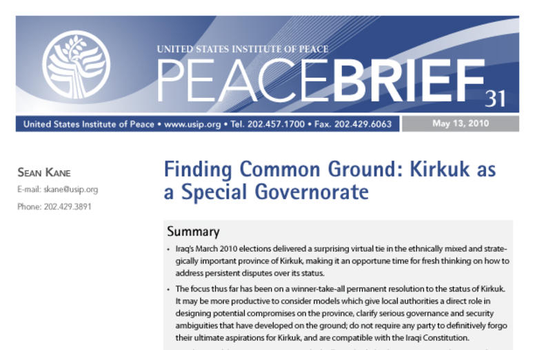 Finding Common Ground: Kirkuk as a Special Governorate (English, Arabic, and Kurdish) 