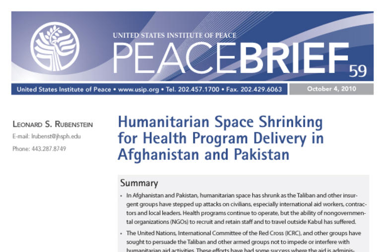 Humanitarian Space Shrinking for Health Program Delivery in Afghanistan and Pakistan