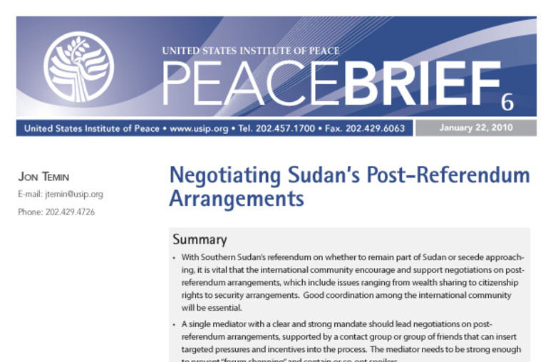Negotiating Sudan's Post-Referendum Arrangements