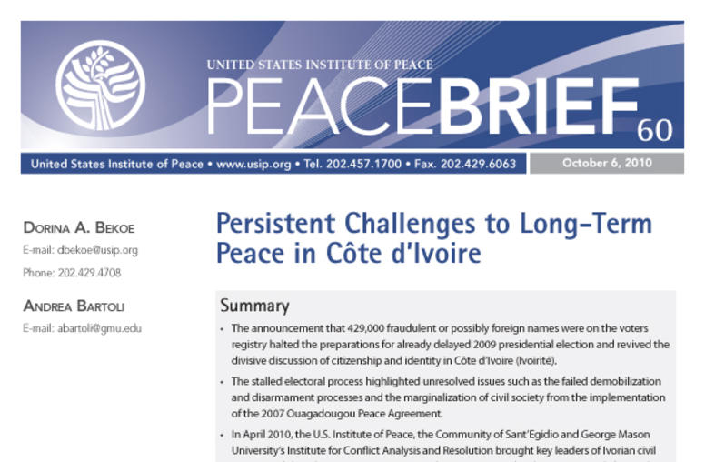 Persistent Challenges to Long-Term Peace in Côte d’Ivoire