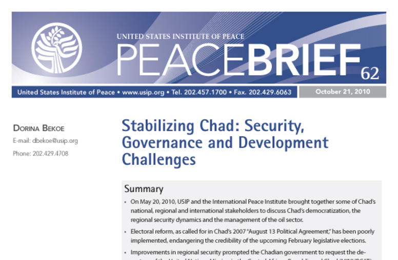 Stabilizing Chad: Security, Governance and Development Challenges