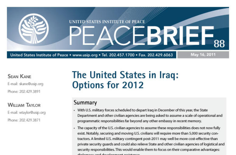 The United States in Iraq: Options for 2012