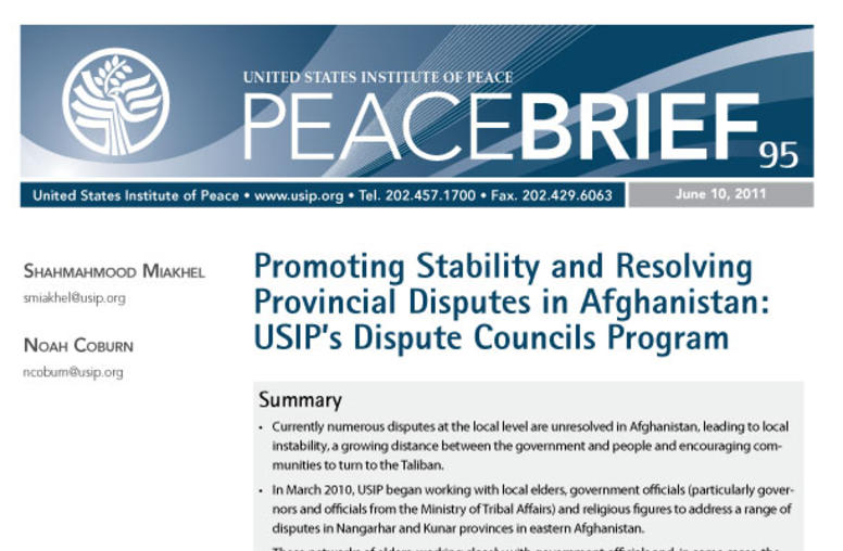Promoting Stability and Resolving Provincial Disputes in Afghanistan
