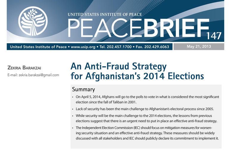 An Anti-Fraud Strategy for Afghanistan’s 2014 Elections