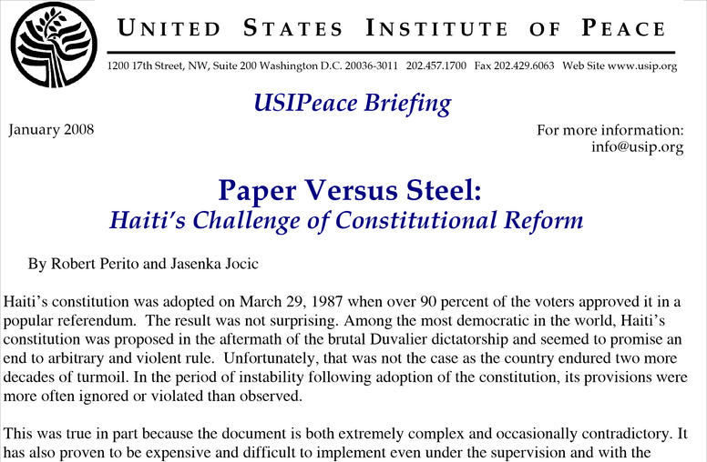 Paper Versus Steel: Haiti’s Challenge of Constitutional Reform