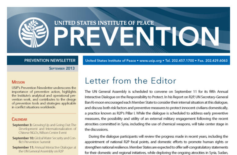 USIP Prevention Newsletter - September 2013