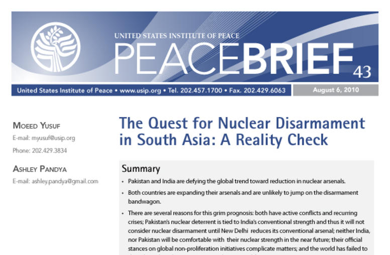 The Quest for Nuclear Disarmament in South Asia: A Reality Check