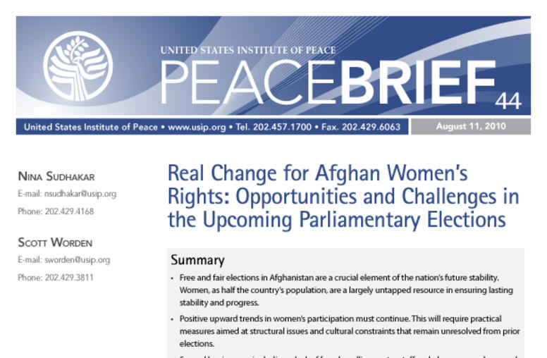 Real Change for Afghan Women's Rights: Opportunities and Challenges in the Upcoming Parliamentary Elections