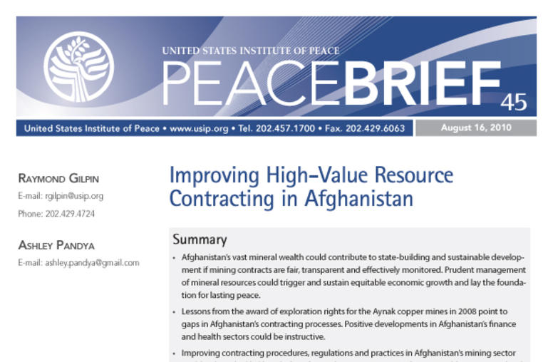 Improving High-Value Resource Contracting in Afghanistan