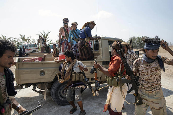 Fighters with the Saudi-led coalition in Yemen on Oct. 6, 2018. Saudi Arabia and Iran have agreed to re-establish diplomatic ties in a deal brokered by China that could reverberate across the Middle East and beyond. (Tyler Hicks/The New York Times)