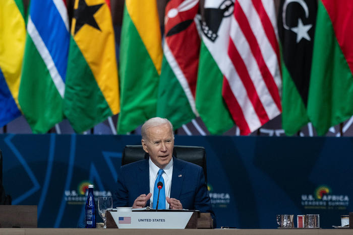 President Joe Biden speaks at the U.S.-Africa Leaders Summit in Washington. December 15, 2022. (Cheriss May/The New York Times)