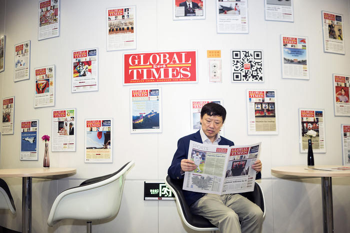 Hu Xijin, the long-time editor of the Global Times, known for its strong editorial stance on China’s foreign policy, in his Beijing office on June 21, 2019. (Photo by Giulia Marchi/New York Times)